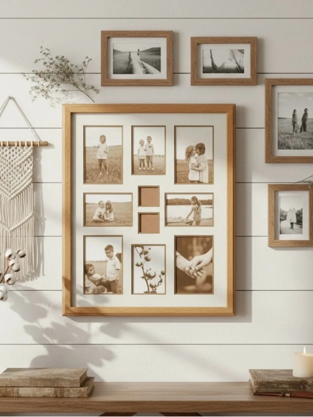 Vtg Solid Wood Collage Frame Gallery Wall Album Photo Picture Frame Holds 10